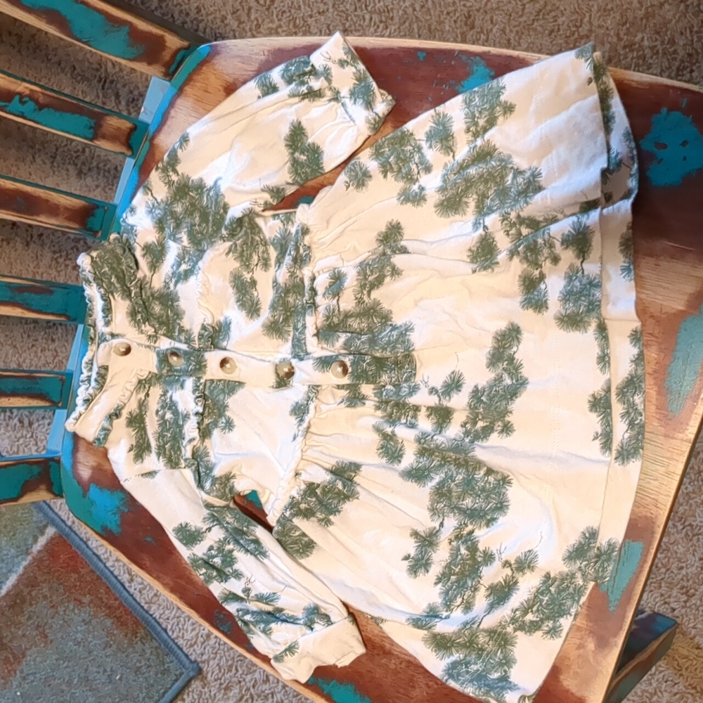 kate quinn Cream Dress with Green Pine Print